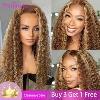 Highlight Wig Human Hair Honey Blonde Lace Front Wigs HD Transparent 13X4 Curly Human Hair Wig Deep Wave Frontal Wig 250 Density