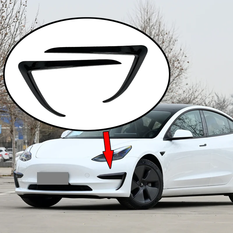 

Аксессуары для Tesla Model 3 2017-2022, передний бампер, противотуманная фара, декоративная отделка, углеродное волокно, глянцевый черный АБС