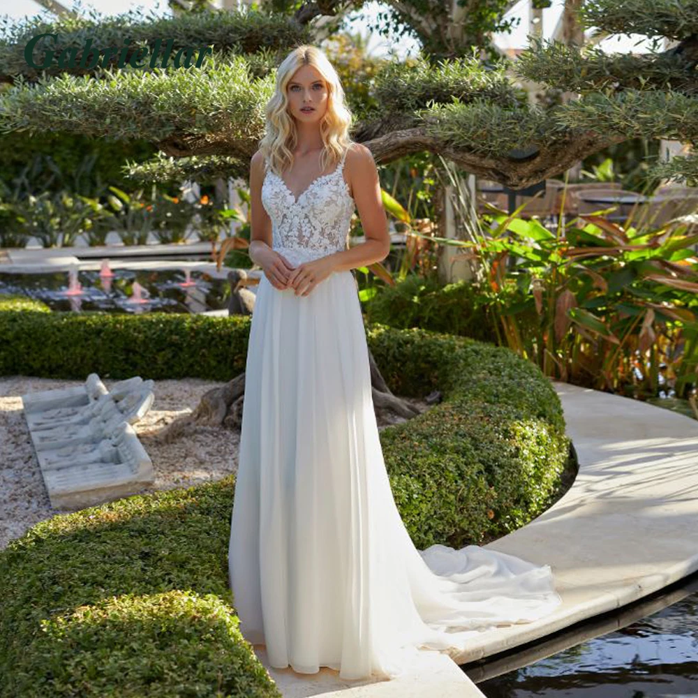 

Gabriellar Classic Chiffon Wedding Dresses Spaghetti Straps Appliques A-line Wedding Gown Vestidos De Novia Made To Order