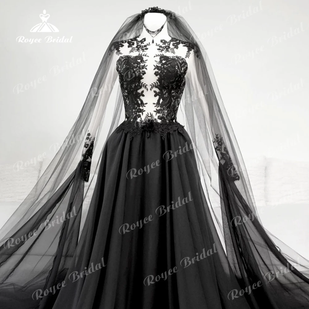 Женское платье с длинными рукавами готическое черное трапециевидной формы