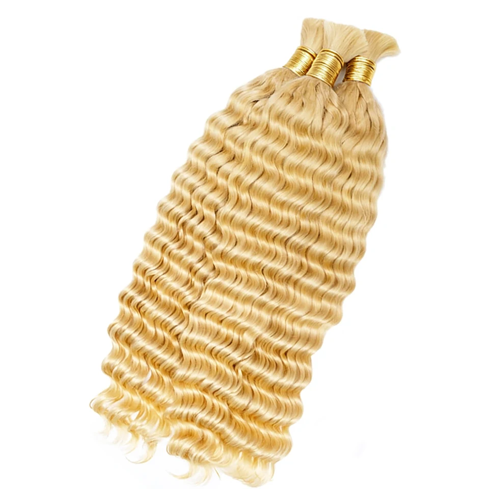 Фото # Наращивание волос 613 Blonde Deep Wave для плетения кос, натуральные волосы, блонд, глубокая волна, богемный стиль, кудрявые волосы для плетения. №5