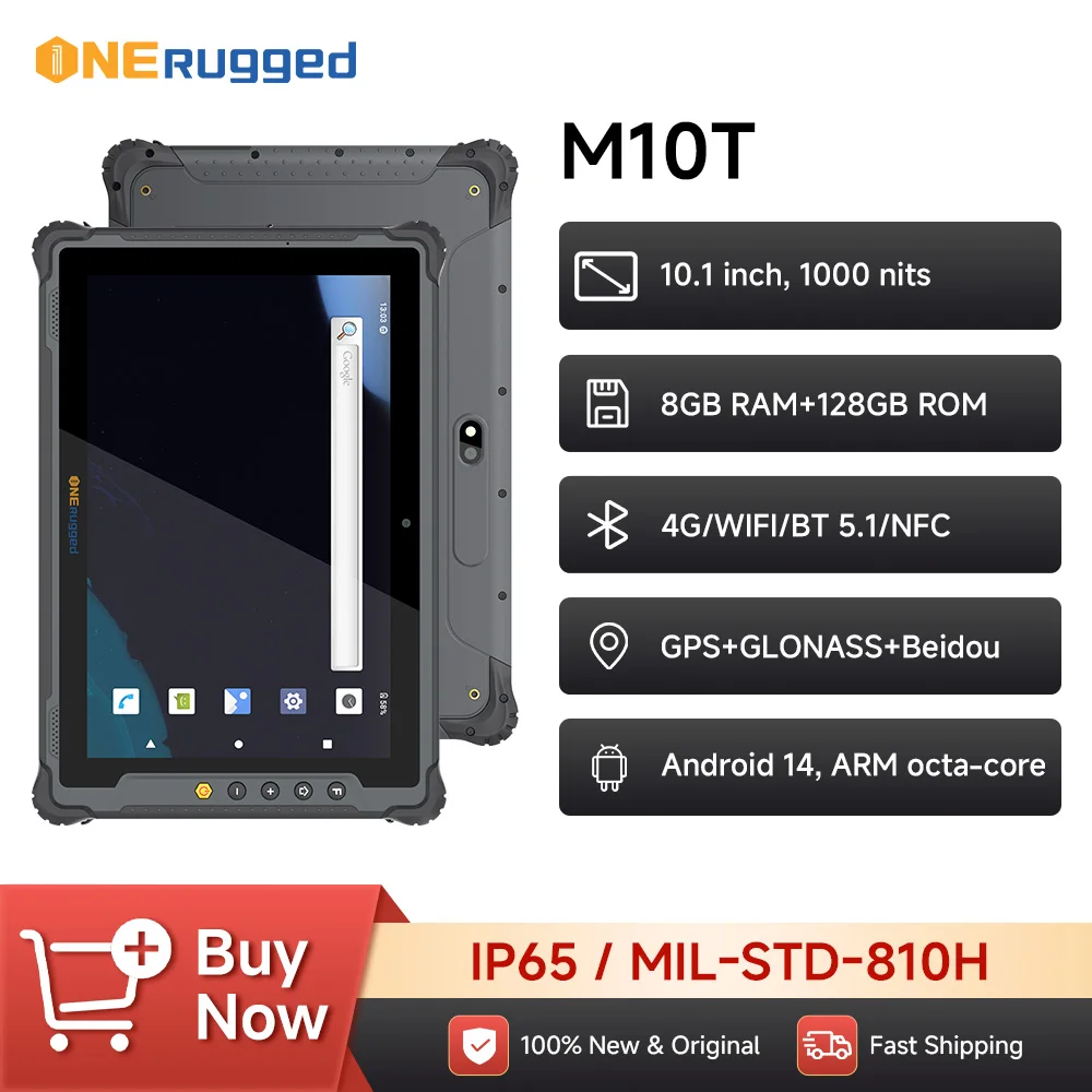 Фото Прочный планшет ONERugged M10T, планшет Android 10,1 дюйма, 8 ГБ + 128 ГБ, 10000 мАч, промышленный ПК с 4G LTE/WiFi 5/BT 5,1/NFC №1