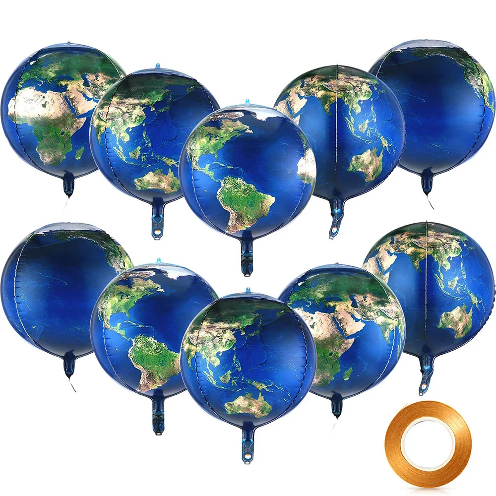 

10Pcs Earth Globe Balloon Sphere World Map Foil Balloon Planet 4D Globe Balloon Birthday Space Party Earth Day Teaching Supplies