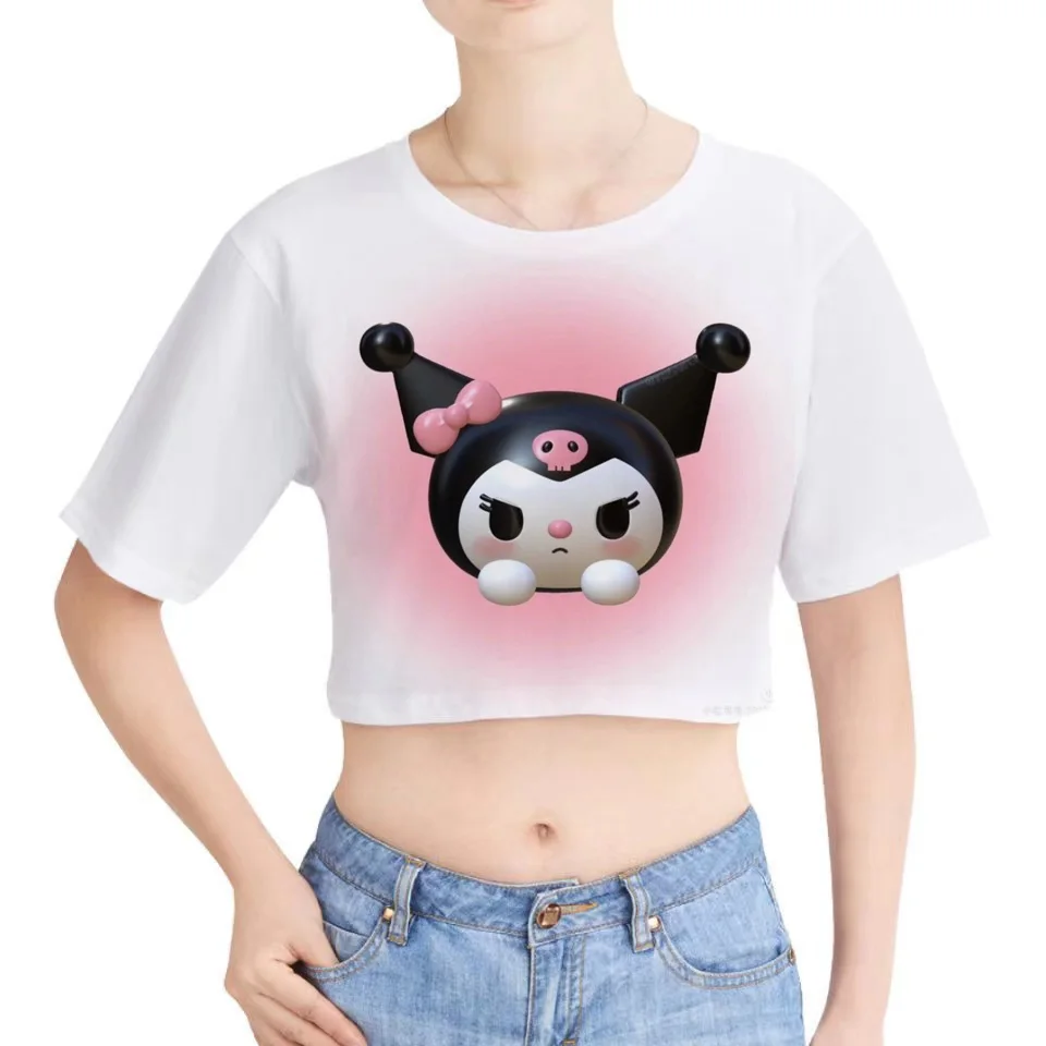 Hello Kitty Graphic T-Shirt Y2K Goth Punk Crop Top T-Shirt Women's Cropped Slim Fit Cropped Sexy Summer T-Shirt Blouse