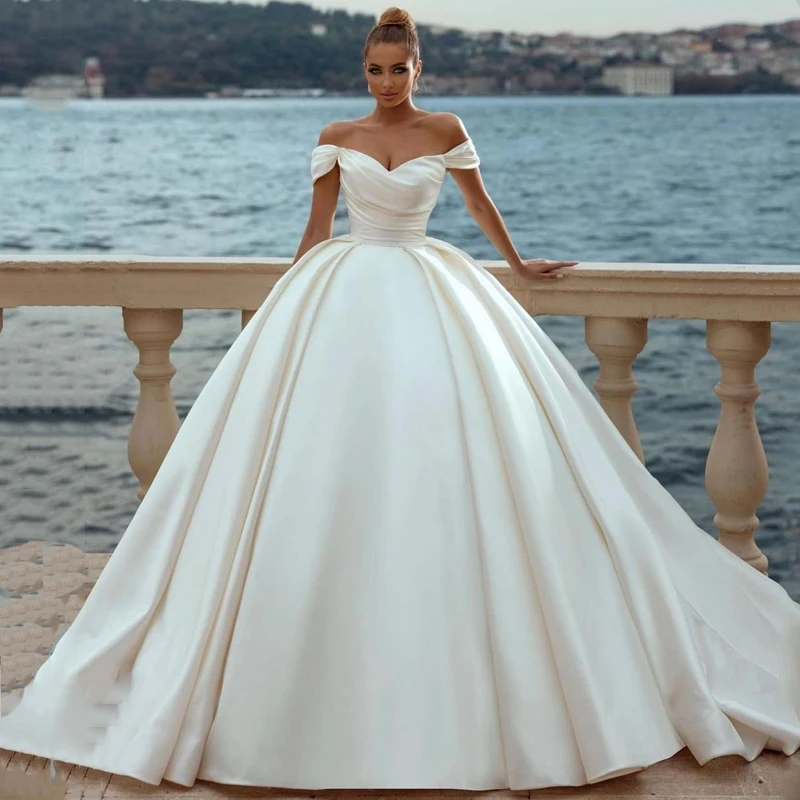 

Sweetheart Neck Satin HY679 Charming Wedding Dress For Women Short Sleeves Princess Elegant Bridal Ball Gowns Vestidos De Novia