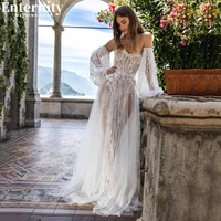 glamorous illusion lace appliques sexy wedding dresses sweetheart puffy sleeves bridal gowns high split vestidos de novia