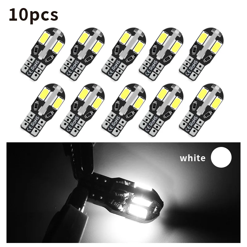

10 шт. W5W T10 светодиодные лампы Canbus 5730 8SMD 12 В 6000 К 194 168 светодиодные карты салона автомобиля купольные огни стояночный свет авто сигнальная лампа