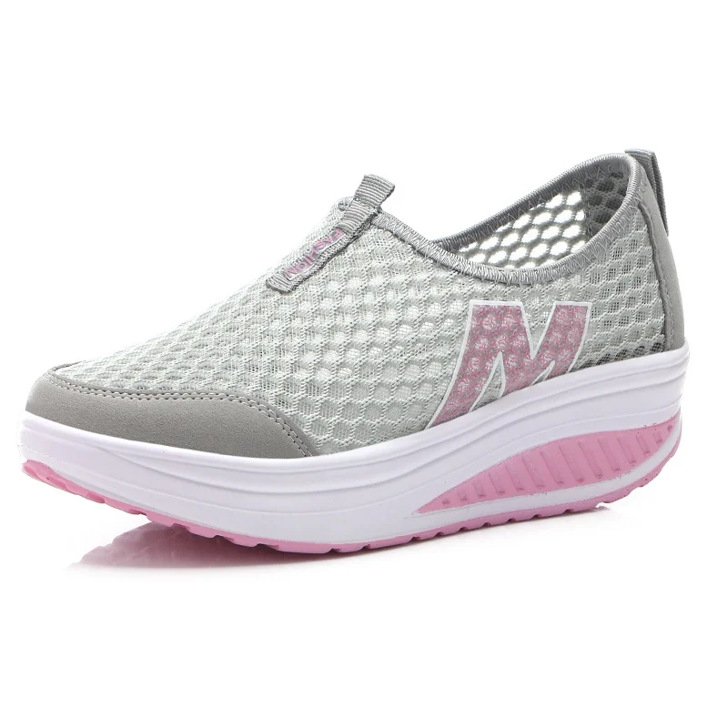 Summer Flat Female Tennis Shoes Wedge Hollowed Out Slip-on Mesh Platform Vulcanization Shoes Breathable Lightweigt Sneakers