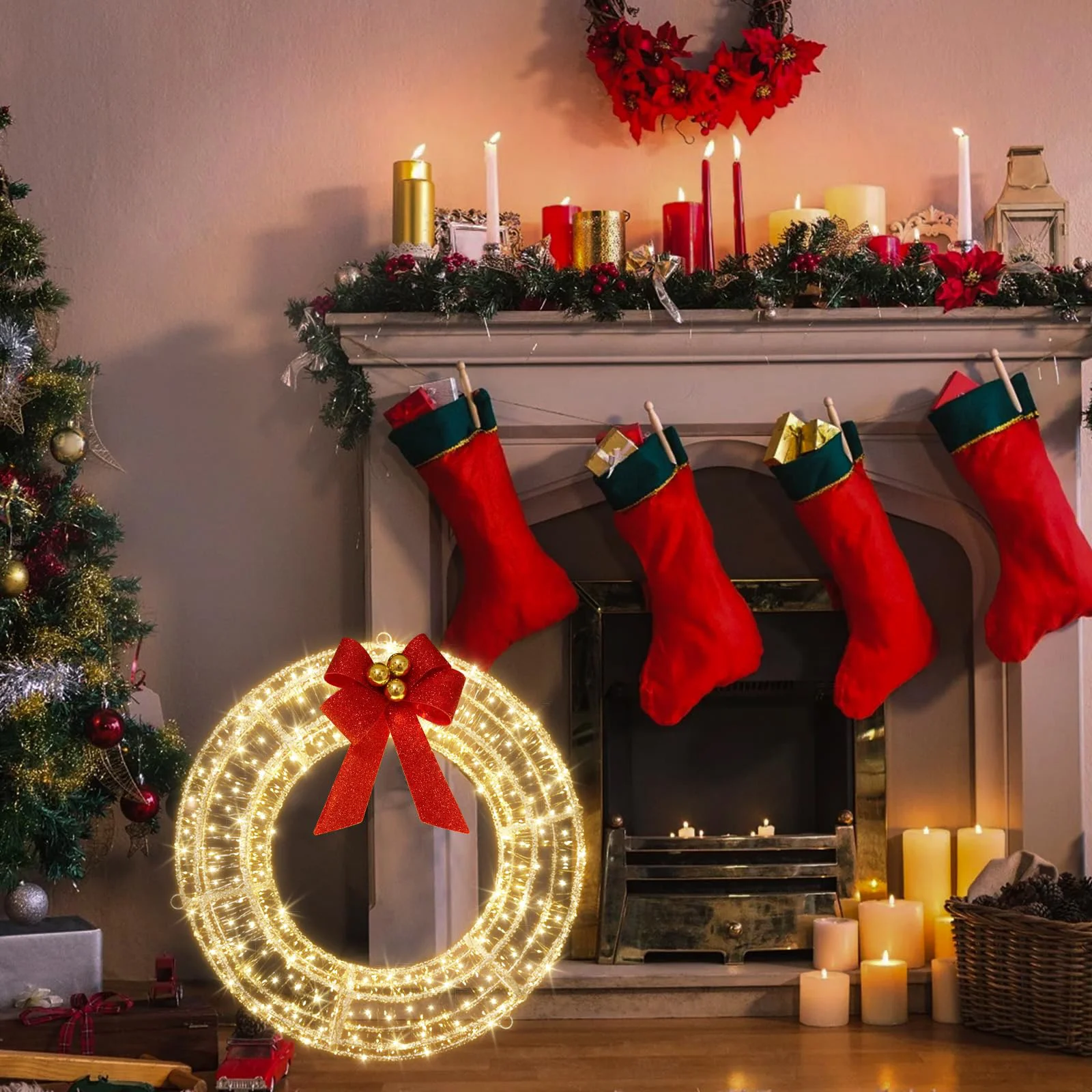 30-сантиметровый золотой венок со сверкающими светодиодными рождественскими