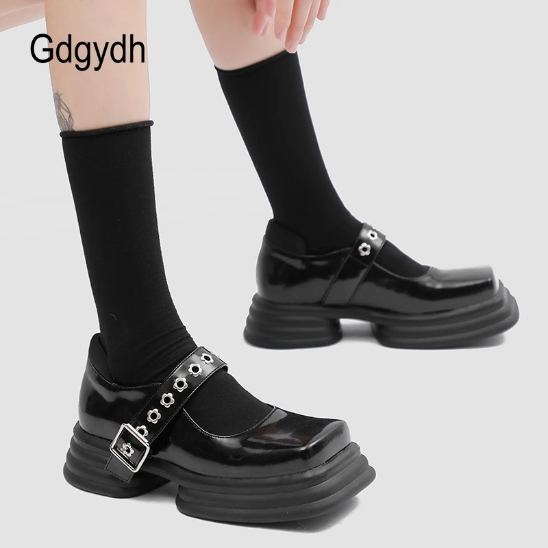 

Gdgydh Flatform Mary Jane Shoes for Women Flower Design Buckle Chunky Heeled Oxford Shoes Gothic Lolita College School Shoes