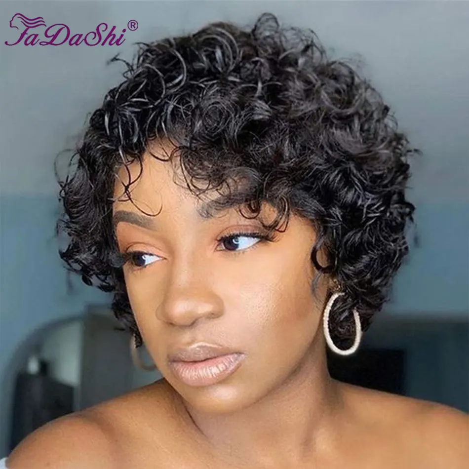 Short Bob Curly Lace Frontal Human Hair Wig Pixie Cut Wig Transparent Front Lace Wig For Women Deep Wave Cheap Human Hair Wig