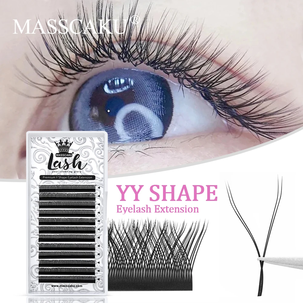 

MASSCAKU YY Shape C/D Curl Mink Eyelash Extensions Russian Volume Premade Fans Black Y Lashes Individual False Eyelashes