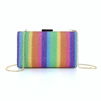 new trend sequined rainbow bag ladies glitter evening clutch bag famous brand colorful small square clutch bag toast handbag