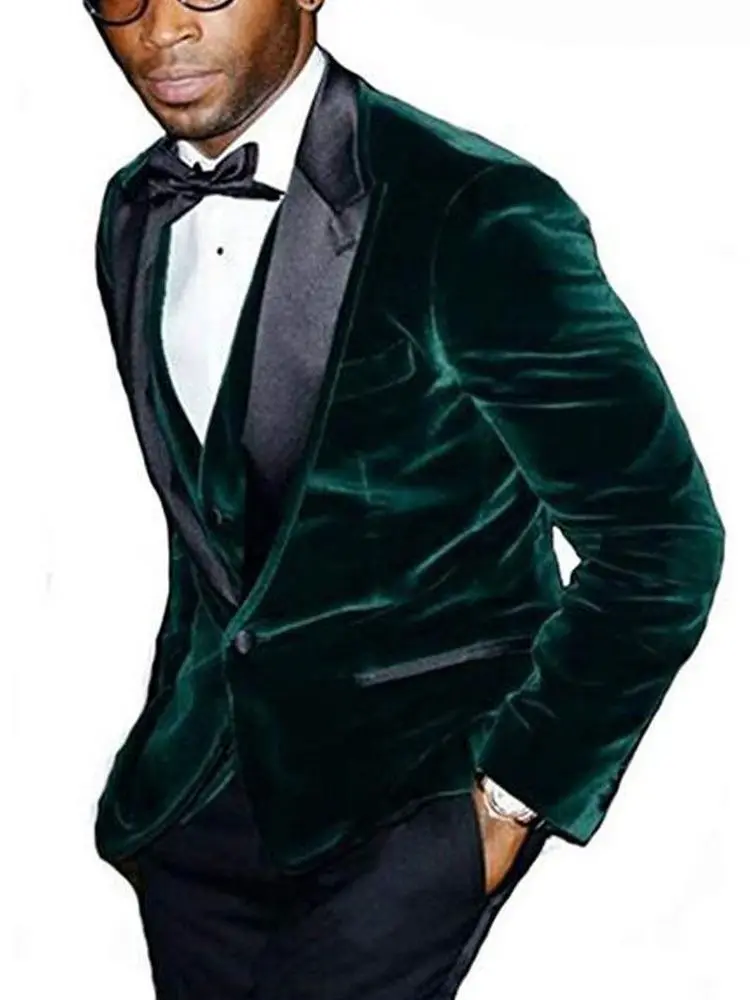 

Latest Coat Pant Designs Green velvet Single Breasted Men Suits Slim Fit 3 Pieces Tuxedo Custom Made Groom Prom Suits Ternos