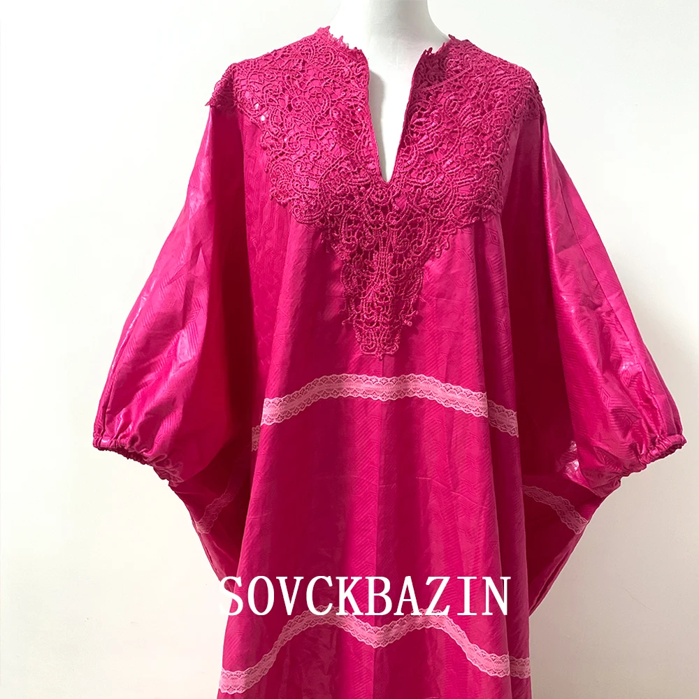 Африканское Оригинальное длинное платье Bazin с шарфом швейцарская вуаль