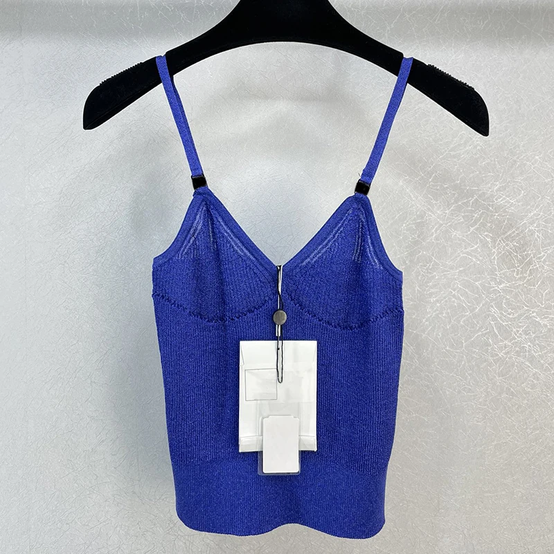 

2023 New Trendy Sexy Shiny Bright Blended Summer Cool Knitted Women's Camisole Y2K Sweet Blue Clothes