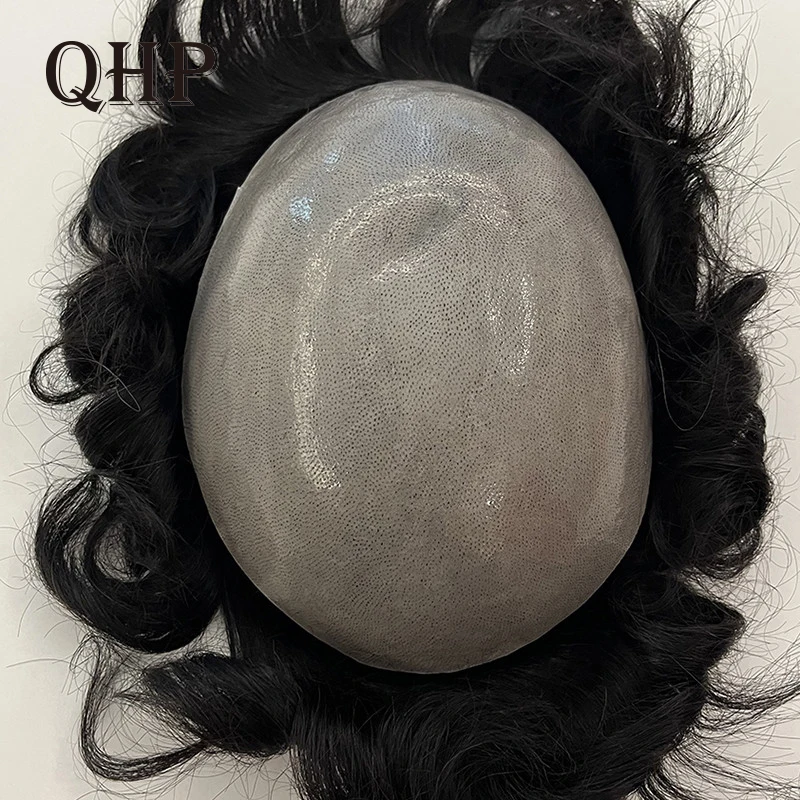 Men Toupee 100% Human Hair Replacement System Hairpiece  Double Knot PU Mens Wig 120-130% Density Unit Men Capillary Prosthesis