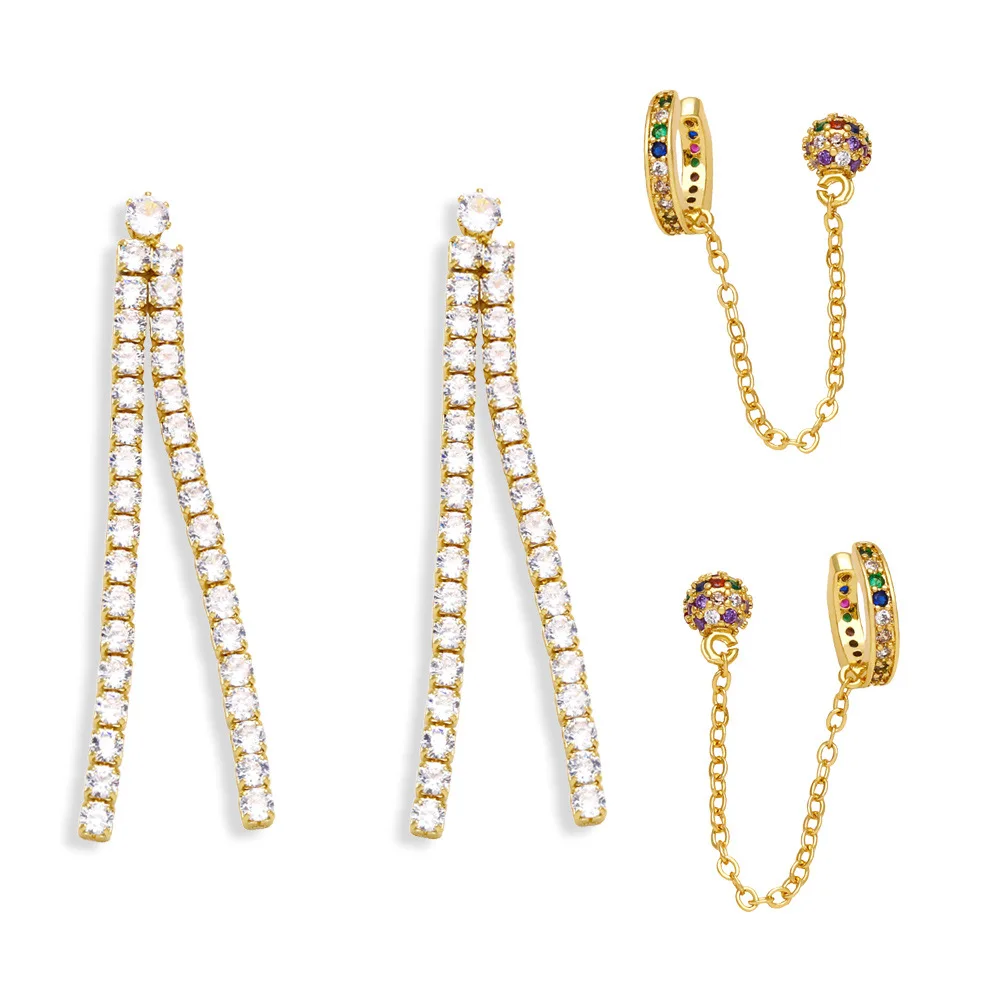 

Long Tassel Zirconia Drop Earrings for Women Geometric Color Crystal Ball Pendant Earring Ear Clip Fashion Wedding Jewelry 2022