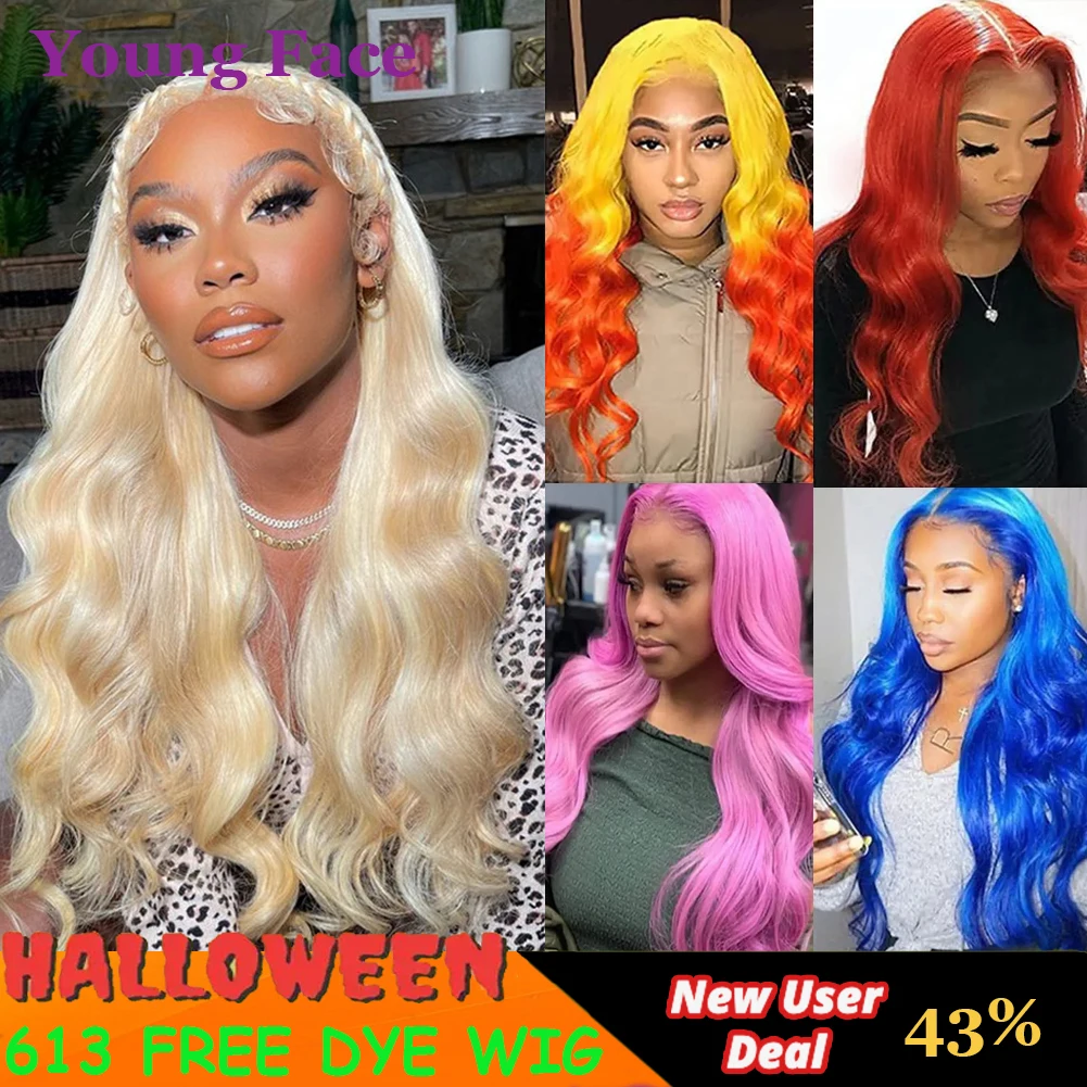 613 Blonde Lace Front Body Wave Wigs 4x4 13x4 HD Lace Frontal Wig Human Hair Wig Hair For Black Women Halloween DIY Dyed Wigs