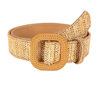 bohemian woven belt fashion eco friendly webbing fake grass belt smooth buckle girdle khaki linen pp grass pu leather width