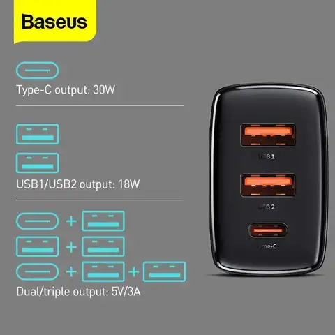 Зарядное Baseus PD 20 USB IPhone 14 13 Pro Max Plus Xiaomi 30 Вт Быстрая Зарядка QC3.0 Type C Зарядное Устройство Зарядный