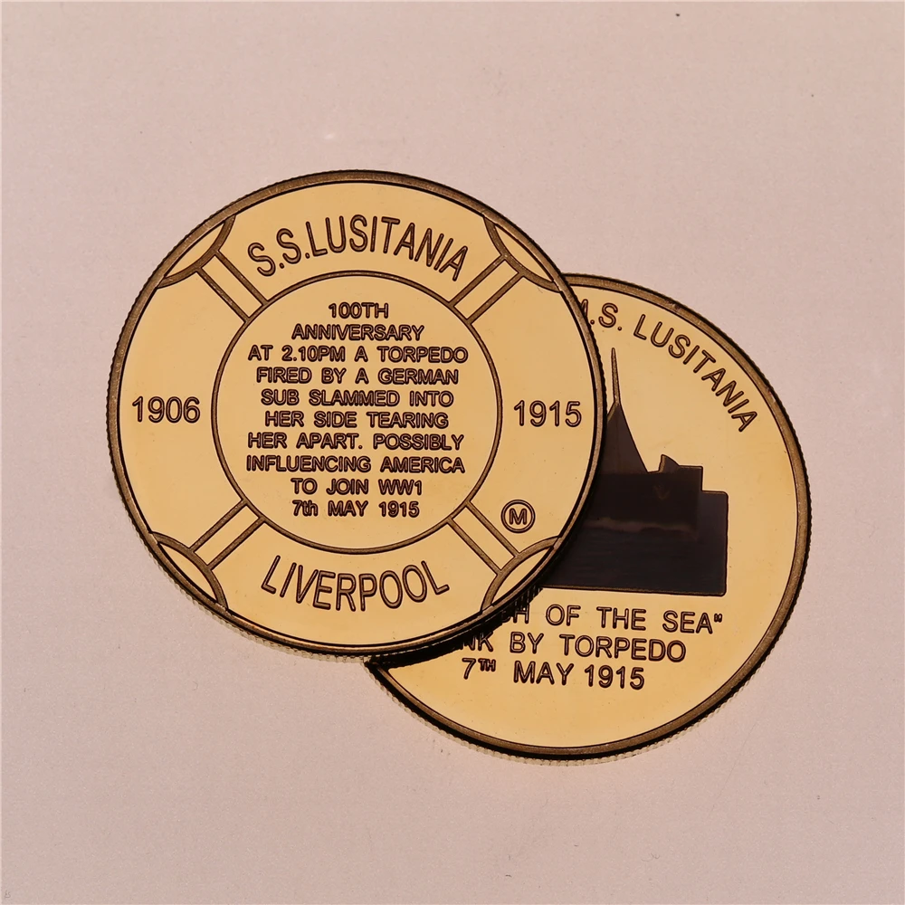 

Позолоченная тарелка 24 карата R.M.S Lusitania «моналог моря» (1906 1915), памятная монета, золотая монета, коллекция сувениров
