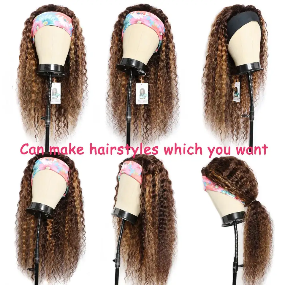 Headband Wig Human Hair Wigs Ombre Water Wave Headband Human Hair Wigs For Women Brazilian Highlight Wigs Honey Blonde Wigs