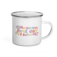 happy first day of school enamel mugs creative personalized mug for kids drink coffee water juice milk cups handle drinkware