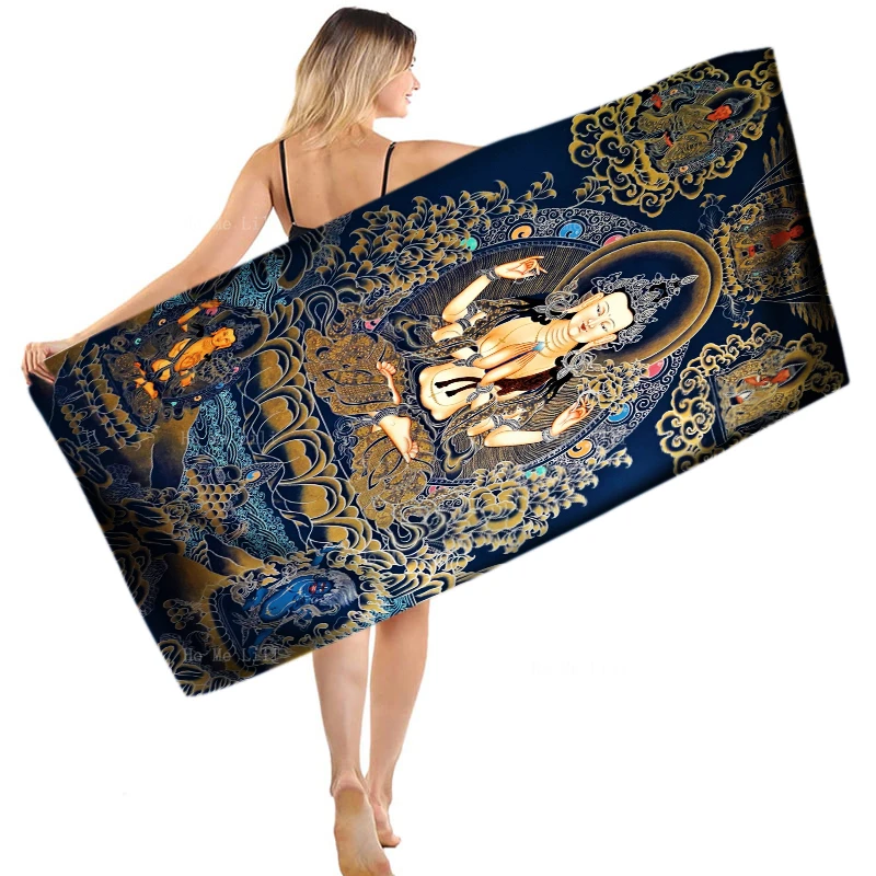 

The Four Armed Avalokitesvara Blue Thangka Poster Buddhist And Seventeen Nalanda Master Quick Drying Towel By Ho Me Lili
