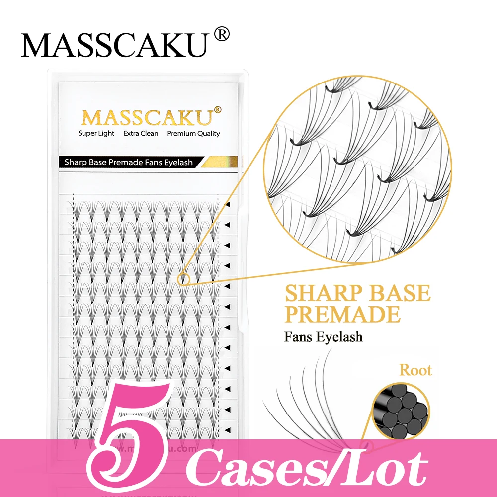 5Case/lot MASSCAKU Premade Russian Fans Lash Sharp Pointy Base Stem Eyelashes Individual Narrow Volume Eyelash Extension Makeup