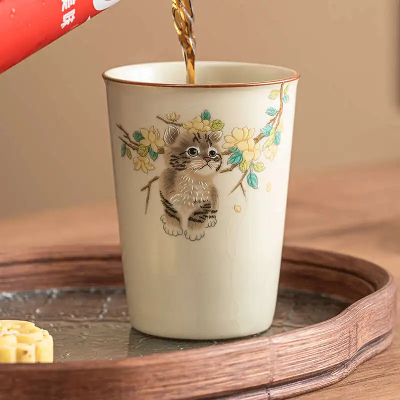 Ру Цзяо Мэн КошКа С КерамичесКой Колы Домашнего Большой Чая ОфиснОй Чашкой Кунг -
