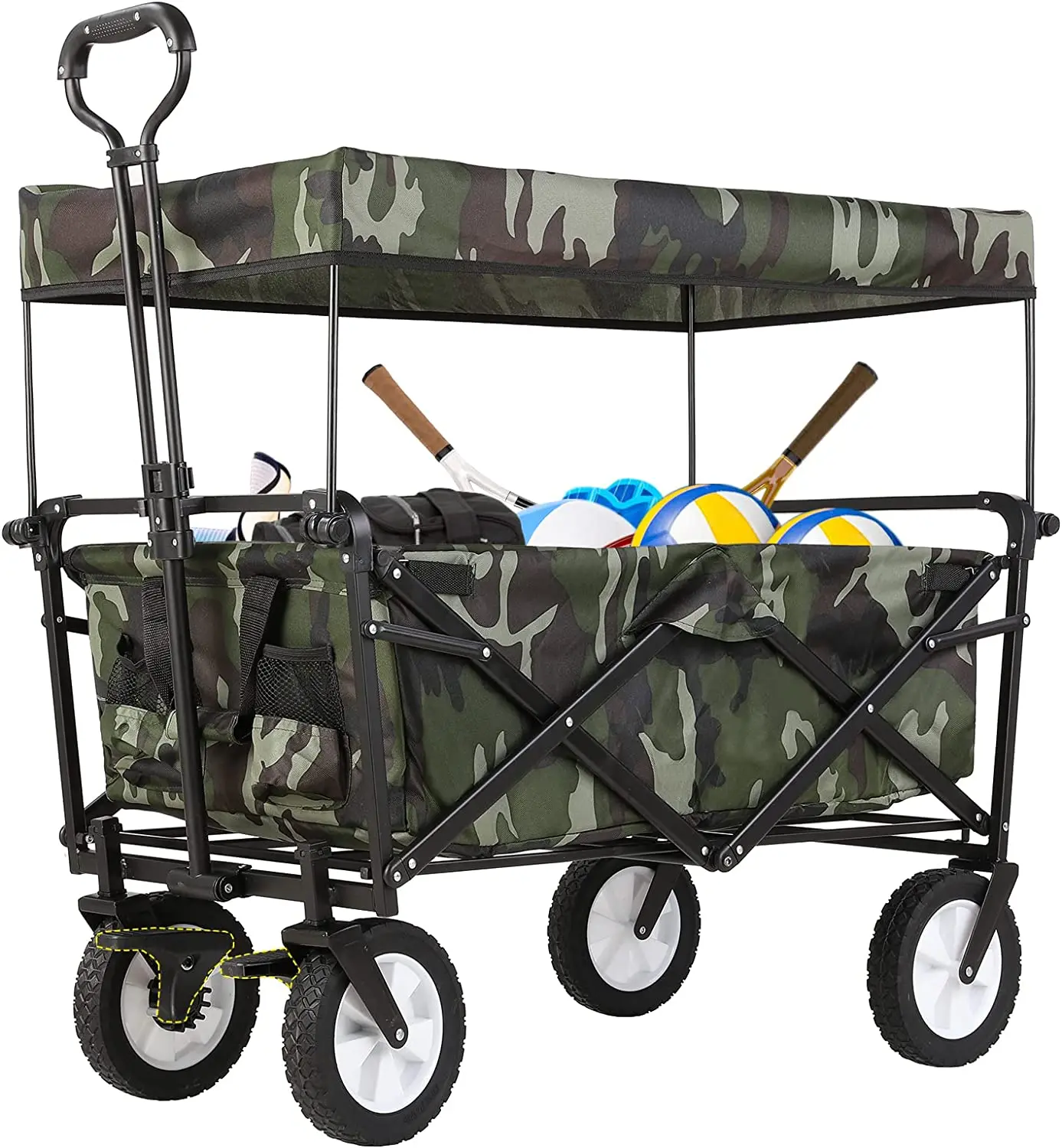 

Homfa Collapsible Garden Cart with Removable Canopy, Extra Large Folding Cargo Utility Carts w/ Brake Wheels,Shopping, Beach