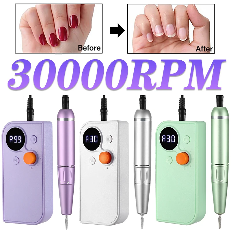 

30000RPM Rechargeable Portable Nail Drill Machine for Gel Nails Polished Maincure Machine With Puse Mode Low Noise Nail Sander
