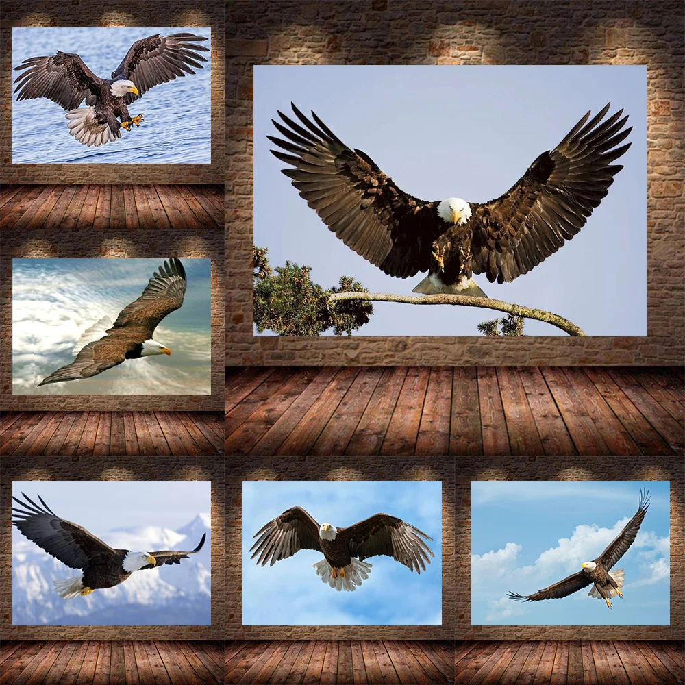 

Eagle Soaring In The Air Art Poster Fierce Animal Mural Living Room Background Wall Home Decoration Printing Canvas Painting