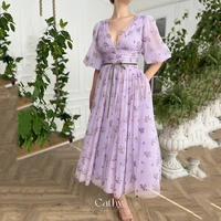 cathy purple wisteria prom dress comfy tulle knee evening dress princess a line vestidos de noche fairy v neck party dress