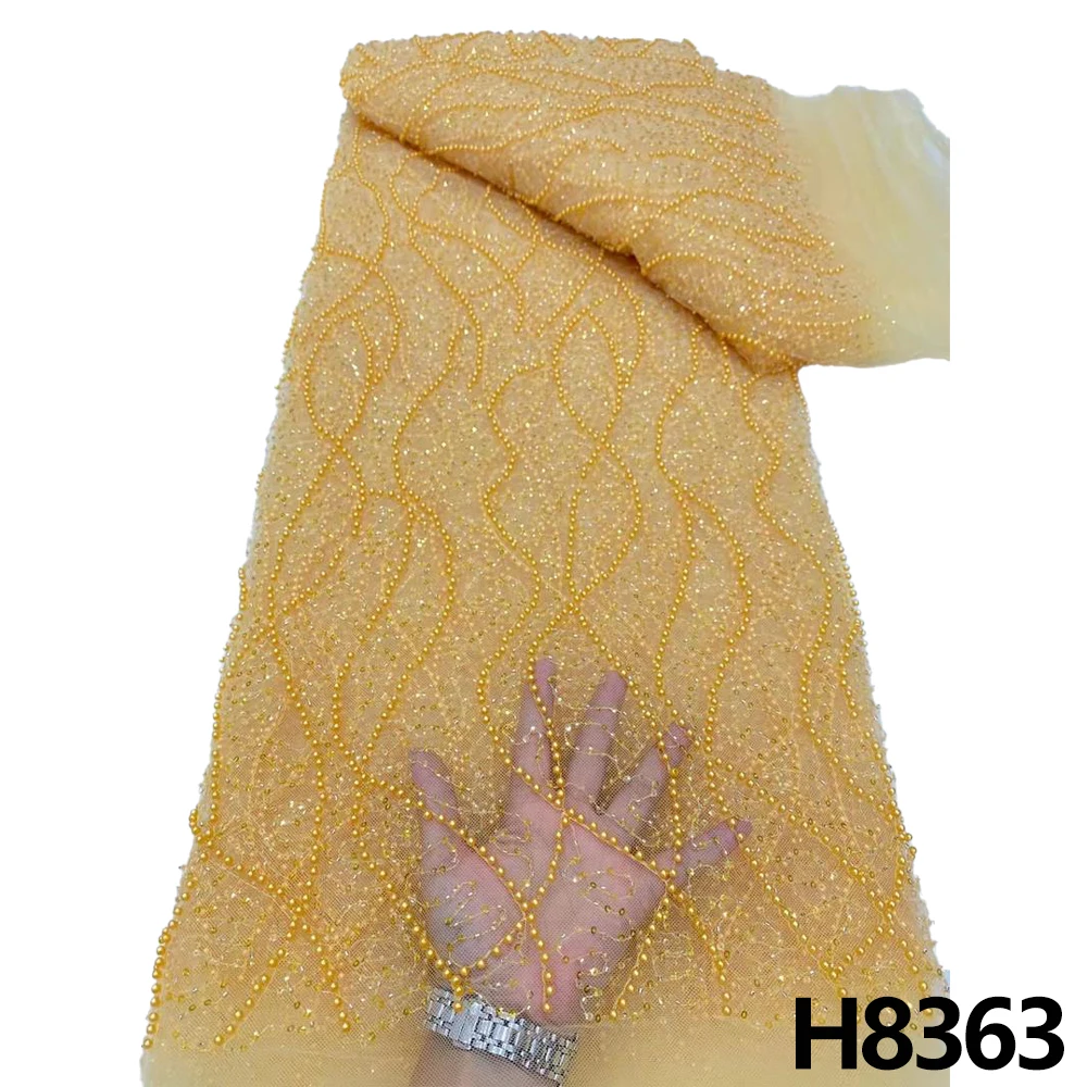 

Африканская кружевная ткань с бисером 2023, 5 ярдов для вечернего платья, Высококачественная французская сетчатая Тюлевая кружевная желтая кружевная ткань для невесты