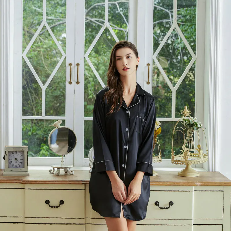 Women Sleepshirt 2021 V-neck Sleepwear for Lady Satin silk Robes