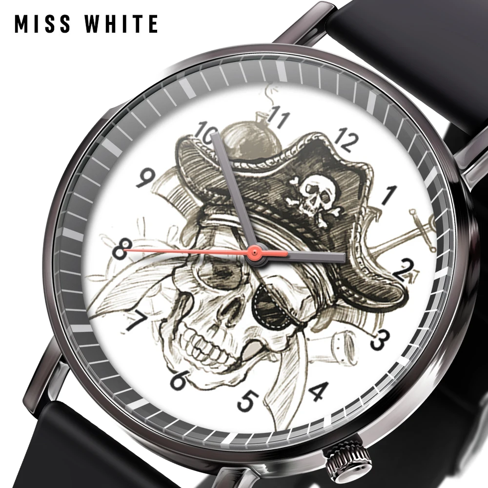 New luxury trend watch models black and white men's and women's skull watch quartz casual wist watch