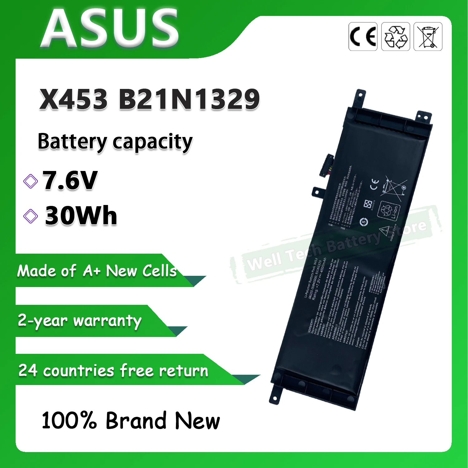 7 6 В 30 Втч X453 B21N1329 Аккумулятор для ноутбука ASUS X553MA