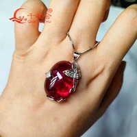 45ct 1825mm s925 silver flower oval shape with inclusions artificial red ruby jewelry for pendant necklace