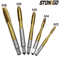 stonego 1pc5pcs titanium coated thread tap drill metric hss6542 spiral fluted screw tap m3m4m5m6m8