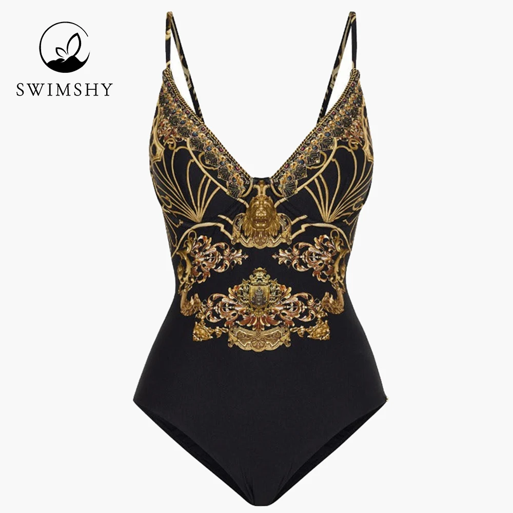 2022 Fashion Print Swimsuits Sexy Chic One-piece Swimwear Summer Beach Wear Ruffle V-neck Bikinis Women's Bathing Suit Backless