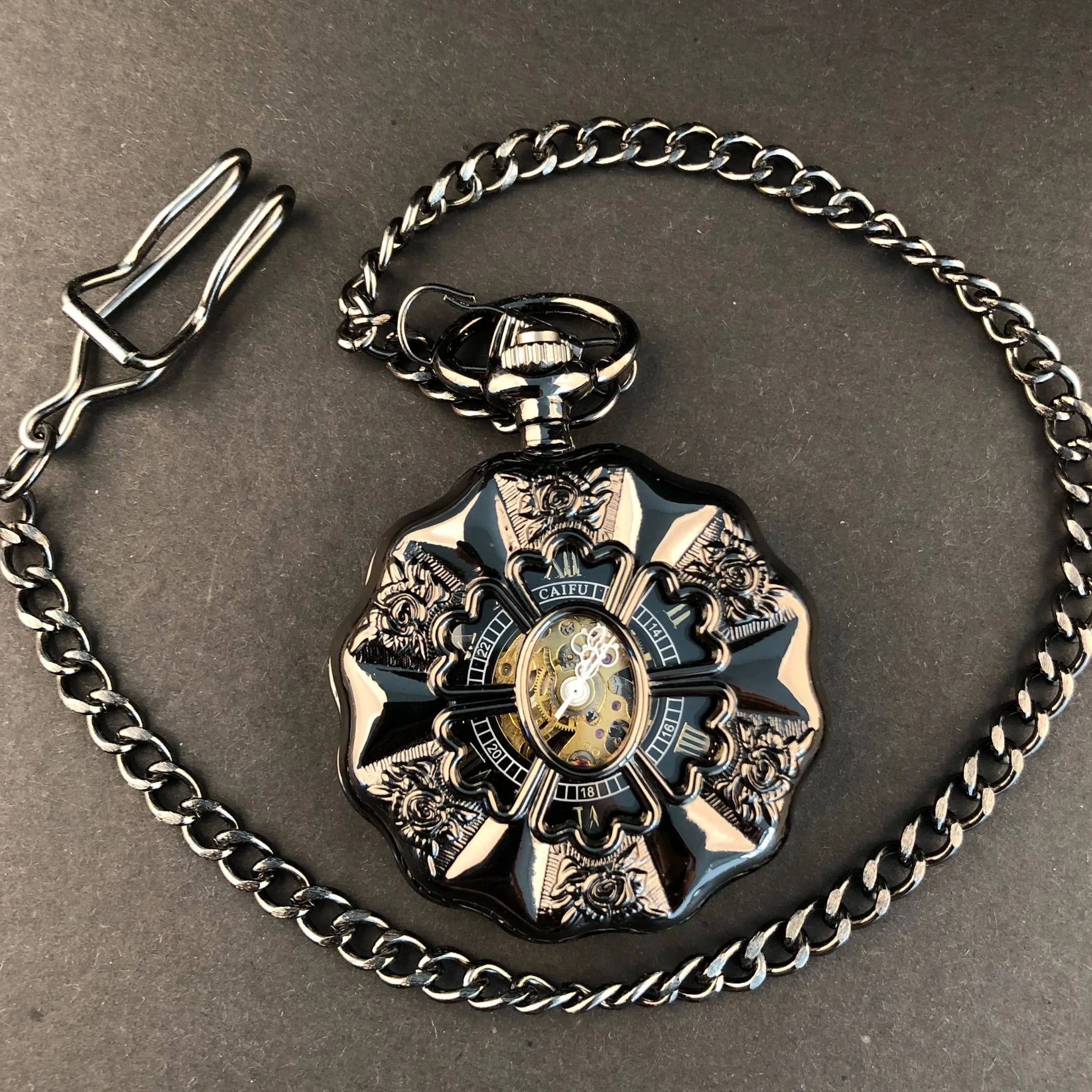 Classic Charm Black Mechanical Pocket Watch For Women Hand Wind Casual Fashion Pocket&Fob Chain Watches Gift