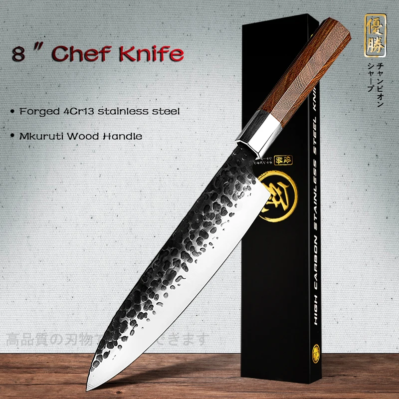 

Handmade Chef Knife Japanese Kitchen Knives 4cr13 Steel Gyuto PRO Slicing Cooking Tools African Wood Handle Gift Box Cookware