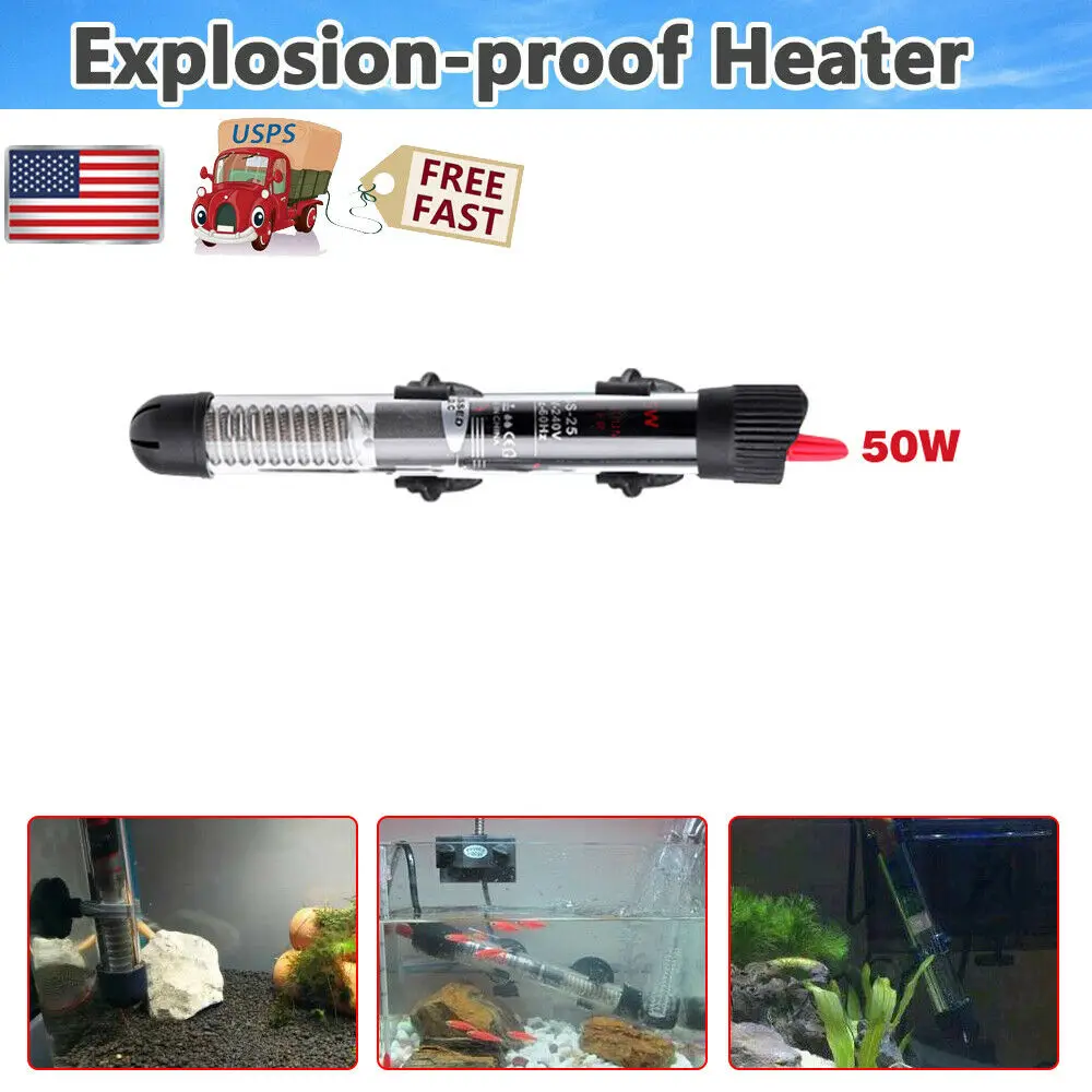 

50W Aquarium Fish Tank Heater Submersible 10-20 Gallons Freshwater Saltwater US