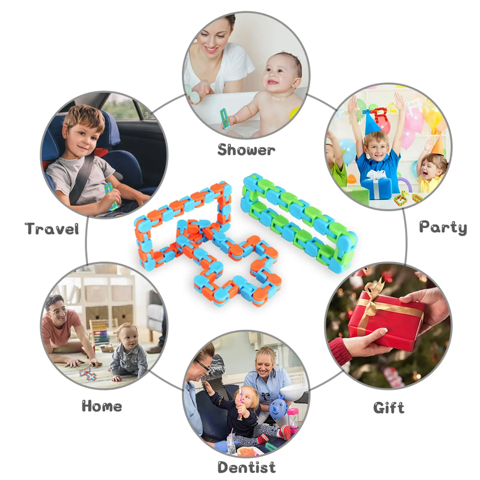 20 Пакет Змеиные Головоломки Классическая Сенсорная Игрушка Безумные Дорожки Щелкнуть и Соединить Фигетовые Игрушки Для Разряда Напряжения Детей Аутизм