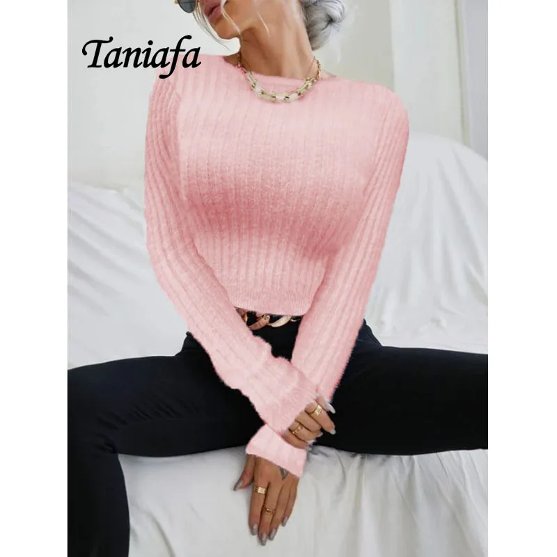 

Осенне-зимний модный Женский Повседневный Однотонный свитер с длинными рукавами, пуловер, Топ