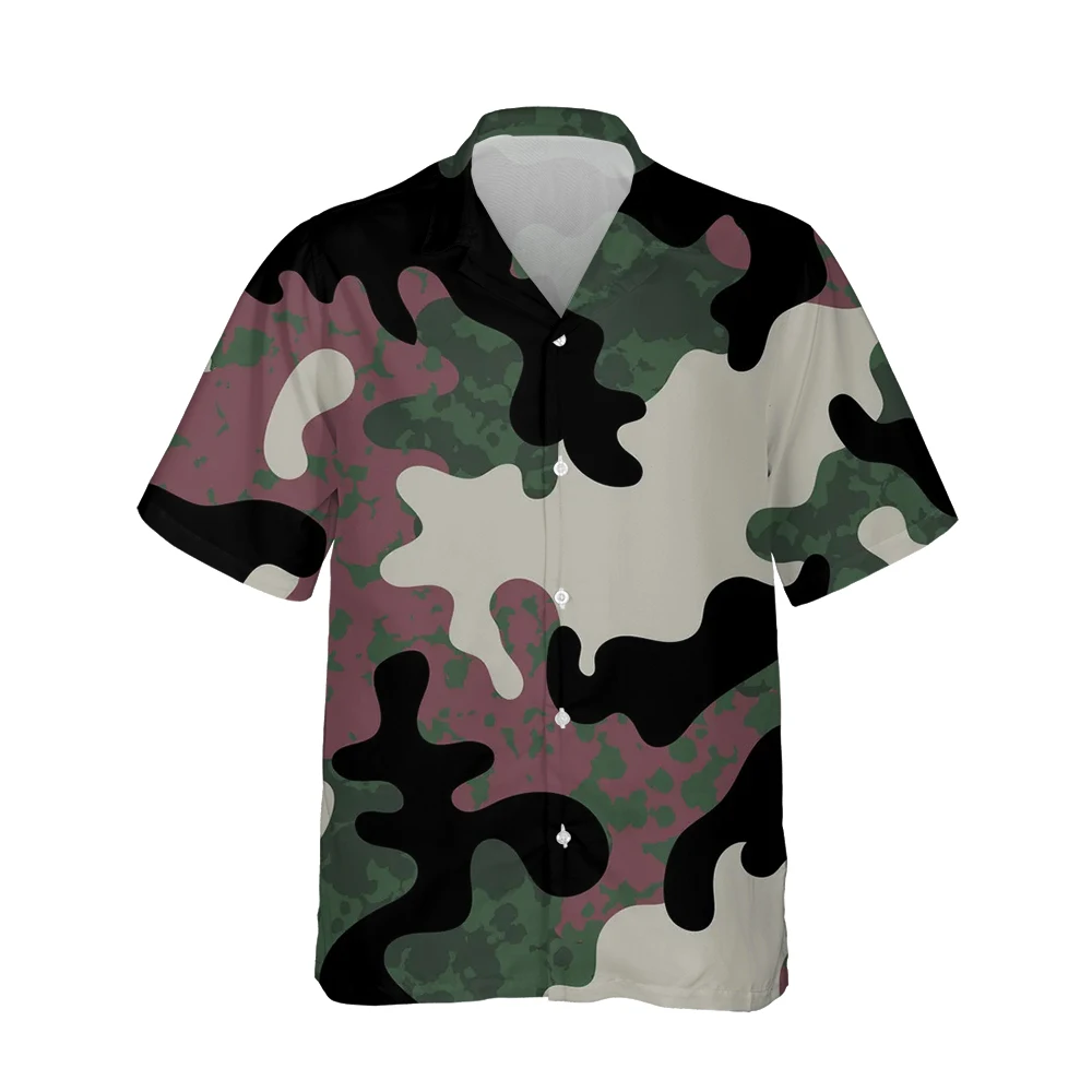 New 3D Geometric Camouflage Print Hawaiian Shirt Mens Harajuku Fashion Trendy Military Animal Texture Camo Loose Tops Streetwear