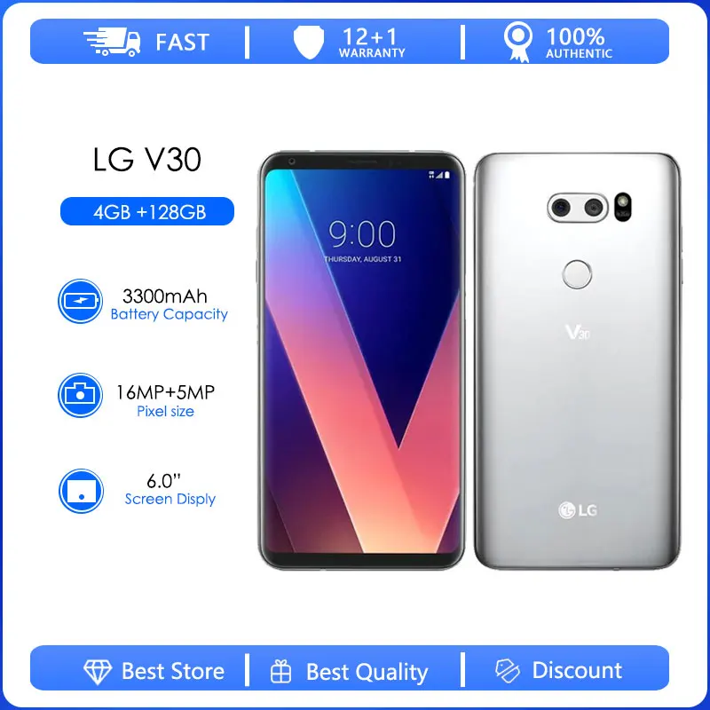 LG V30 H930DS 128GB Refurbished-Original H930 Dual Sim Cards Unlocked Mobile Cell Phone 13MP Camera 4GB RAM Smartphone