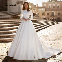 Vestidos De Novia Simple Elegant White Satin Long Sleeve Wedding Dress 2022 for Women Princesa Bridal Gown Robe Mariée Custom